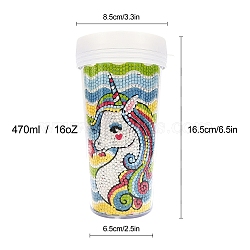 DIY Diamond Painting Cup Kits, with Resin Rhinestones, Diamond Sticky Pen, Tray Plate and Glue Clay, Unicorn, 165x65mm(PW-WG30377-07)