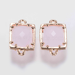 Glass Links connectors, with Brass Finding, Faceted, Rectangle, Golden, Misty Rose, 15x9x4mm, Hole: 0.6mm(GLAA-G056-04L)