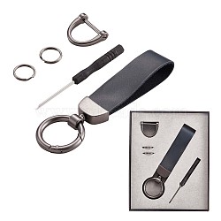 Genuine Leather Car Key Keychain, Universal Keychain for Men and Women, 360 Degree Rotatable with Anti-loss D-Ring, 2 Key Rings & 1 Screwdriver, Black, 9.5x2.3cm(JX273F)