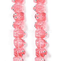 Transparent Glass Enamel Beads Strands, Hand Drawn Beads, Frog, Cerise, 15x11x6.5mm, Hole: 1mm, about 29~31pcs/strand, 12.40~13.19''(31.5~33.5cm)(GLAA-B021-05H)