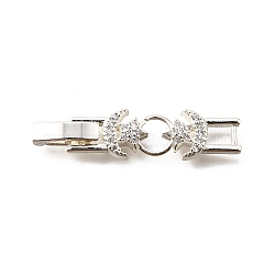 Brass Micro Pave Clear Cubic Zirconia Fold Over Clasps, Moon with Star, Silver, 31.5x7.5x3.5mm, Hole: 3.5x3.5mm(KK-R222-05S)