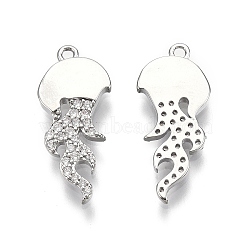 Ion Plating(IP) Brass Micro Pave Clear Cubic Zirconia Pnedants, Nickel Free, Jellyfish Charms, Real Platinum Plated, 22x9.5x1.5mm, Hole: 1.2mm(KK-C005-13P)