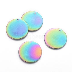 Ion Plating(IP) 304 Stainless Steel Pendants, Blank Stamping Tag, Flat Round, Rainbow Color, 25x1mm, Hole: 1.4mm(X-EJEW-L238-01B-M)