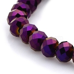 Full Plated Faceted Rondelle Electroplate Glass Beads Strands, Purple Plated, 6x4mm, Hole: 1mm, about 110pcs/strand, 15 inch(GLAA-A024D-FP03)