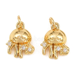 Brass Micro Pave Clear Cubic Zirconia Charms, with Jump Ring, Jellyfish Charms, Real 18K Gold Plated, 11.5x9x4.5mm, Hole: 2.3mm, Jump Ring: 4x0.7mm(KK-Q085-03A-G)