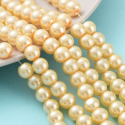 Baking Painted Pearlized Glass Pearl Round Bead Strands, Moccasin, 8~9mm, Hole: 1mm, about 105pcs/strand, 31.4 inch(X-HY-Q330-8mm-61)