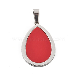 304 Stainless Steel Pendants, with Enamel, Teardrop Charm, Red, 38.5x26.5x3mm, Hole: 10x5mm(STAS-F313-11P)