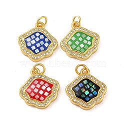 Shell Shape Brass Micro Pave Cubic Zirconia Pendants, with Enmel & Shell, with Jump Rings, Real 18K Gold Plated, Mixed Color, 17x16x3.5mm, Hole: 3.5mm(KK-K356-12G)