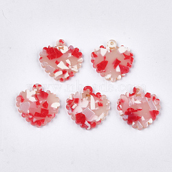 Cellulose Acetate(Resin) Pendants, Heart, Red, 25x23x2.5mm, Hole: 1.5mm(KY-T008-32C)