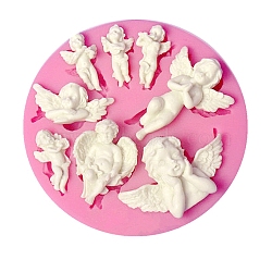 Food Grade Statue Silicone Molds, Fondant Molds, for DIY Cake Decoration, Chocolate, Candy, UV Resin & Epoxy Resin Jewelry Making, Angel, Pearl Pink, 92x15mm(DIY-K009-06A)