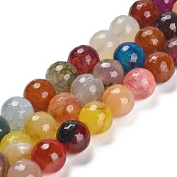 Natural Agate Beads Strands, Dyed & Heated, Round, Faceted, Colorful, 13.5~14mm, Hole: 0.8mm, about 26pcs/strand, 14.76 inch(37.5cm)(G-L595-A01-01A)