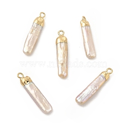 Baroque Natural Keshi Pearl Pendants, Rectangle Charms, with Brass Loops, Light Gold, 25~27x4~6x3~6mm, Hole: 1.8mm(PEAR-P004-69KCG)