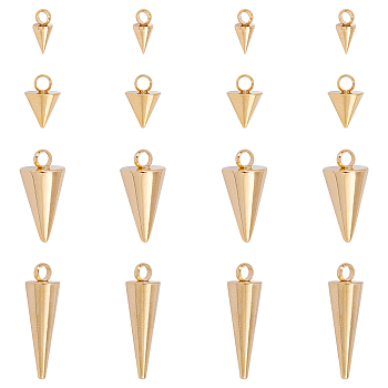 304 Stainless Steel Pendants, Spike/Cone, Golden, 6.5~18x3~7mm, Hole: 1.5~2mm, 24pcs/box