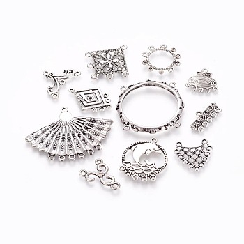 Tibetan Style Links, Mixed Shapes, Antique Silver, 21~64x8~62.5x1.5~15mm, Hole: 1~4mm