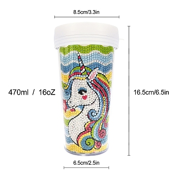 DIY Diamond Painting Cup Kits, with Resin Rhinestones, Diamond Sticky Pen, Tray Plate and Glue Clay, Unicorn, 165x65mm