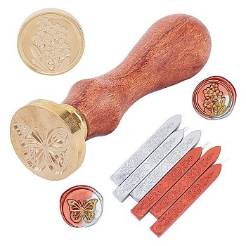 CRASPIRE DIY Wax Seal Stamp Kits, Including Sealing Wax Sticks, Brass Wax Seal Stamp and Wood Handle, Mixed Color, 2.5x1.4~14.5cm