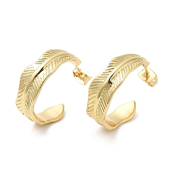 Rack Plating Brass Leaf Stud Earrings, Lead Free & Cadmium Free, Long-Lasting, Real 18K Gold Plated, 27x23x8mm