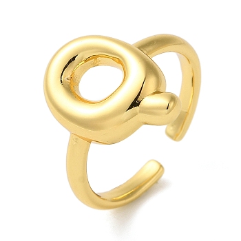 Initials Brass Open Cuff Ring for Women, Letter Q, 17x12mm, Adjustable