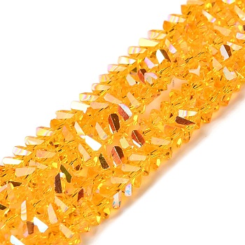 Transparent Glass Beads Strands, Faceted, AB Color, Triangle, Gold, 6x6x3mm, Hole: 1.2mm, about 87~93pcs/strand, 9.45''~11.61''(24~29.5cm)