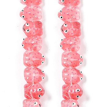 Transparent Glass Enamel Beads Strands, Hand Drawn Beads, Frog, Cerise, 15x11x6.5mm, Hole: 1mm, about 29~31pcs/strand, 12.40~13.19''(31.5~33.5cm)