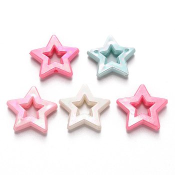 Opaque Acrylic Beads, AB Color Plated, Star, Mixed Color, 25x26x5.5mm, Hole: 2mm, about 350pcs/500g