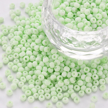 8/0 Opaque Glass Seed Beads, Round Hole, Frosted Colours, Round, Light Green, 3~4x2~3mm, Hole: 0.8mm, about 15000pcs/Pound