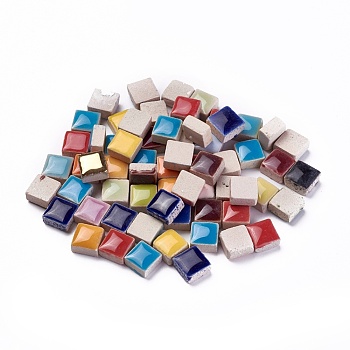 Porcelain Cabochons, Mosaic Tiles, for Home Decoration or DIY Crafts, Square, Mixed Color, 9~10x9~10x5~7mm, about 1025pcs/1000g