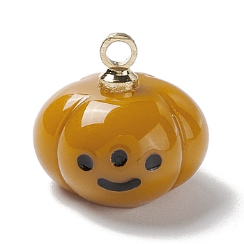 Halloween Opaque Resin Charms, with Light Gold Tone Metal Loops, Pumpkin, Dark Goldenrod, 11x12mm, Hole: 1.6mm