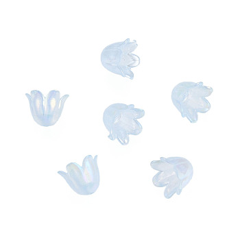 6-Petal Imitation Jelly Acrylic Bead Caps, AB Color Plated, Flower, Light Blue, 11.5x10.5x8.5mm, Hole: 1.4mm, about 2100pcs/500g