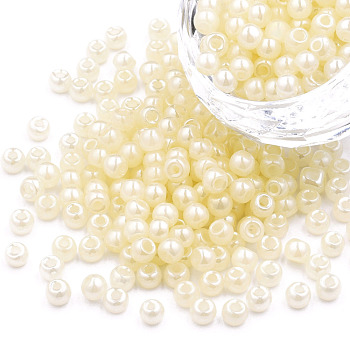 6/0 Imitation Jade Glass Seed Beads, Luster, Dyed, Round, Light Goldenrod Yellow, 4x3mm, Hole: 1.2mm, about 450g/bag