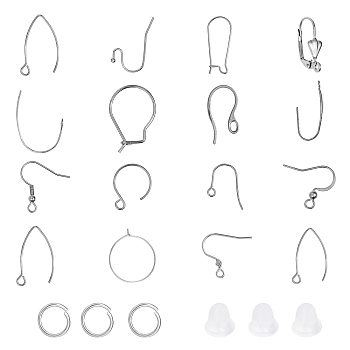 304 Stainless Steel & 316 Surgical Stainless Steel Earring Hooks & Earring Hooks & Jump Rings, with Plastic Ear Nuts, Stainless Steel Color, 74x72x17mm