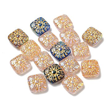 Opaque Acrylic Beads, Golden Metal Enlaced, Square, Mixed Color, 17x17x7mm, Hole: 1.8mm