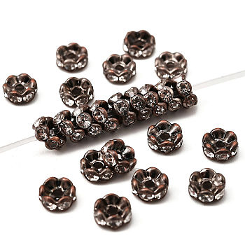 Brass Rhinestone Spacer Beads, Grade AAA, Wavy Edge, Nickel Free, Red Copper Metal Color, Rondelle, Crystal, 5x2.5mm, Hole: 1mm