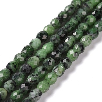 Natural Ruby in Zoisite Beads Strands, Faceted, Barrel, 6x6mm, Hole: 1mm, about 62pcs/strand, 15.16''(38.5cm)