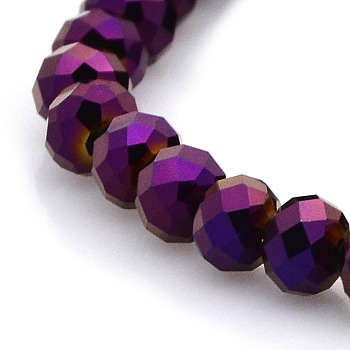 Full Plated Faceted Rondelle Electroplate Glass Beads Strands, Purple Plated, 6x4mm, Hole: 1mm, about 110pcs/strand, 15 inch
