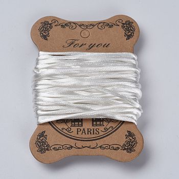 Polyester Cord, with Card Paper, Satin Rattail Cord, for Beading Jewelry Making, Chinese Knotting, White, 2mm