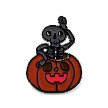 Halloween Theme Black Alloy Brooches, Enamel Pins, Pumpkin, 27.5x20x1.5mm