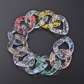 Transparent Acrylic Linking Rings, Quick Link Connectors, for Curb Chains Making, Twist Oval, Mixed Color, 40x33x10mm, Inner Diameter: 19x23mm