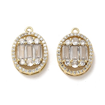 Brass Micro Pave Cubic Zirconia Pendants, with Glass, Long-Lasting Plated, Oval, Golden, 19x14x5.5mm, Hole: 1.4mm