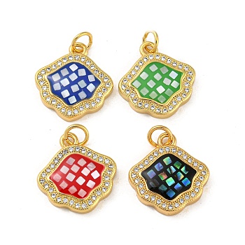 Shell Shape Brass Micro Pave Cubic Zirconia Pendants, with Enmel & Shell, with Jump Rings, Real 18K Gold Plated, Mixed Color, 17x16x3.5mm, Hole: 3.5mm