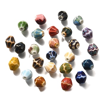 Handmade Porcelain Beads, Rhombus, Mixed Color, 11.5x10mm, Hole: 2mm