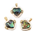Brass Cubic Zirconia & Paua Shell Pendants, Freshwater Shell Charms, Real 18K Gold Plated, Heart, 18x19x4.5mm, Hole: 4.5x2.5mm(KK-G553-01B-G)