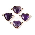 Natural Amethyst Love Heart Pendants, Brass Heart Charms, Golden, 15.5x23x6mm, Hole: 1.8~2mm(G-T138-205A-G)