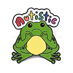 Autism Frog Enamel Brooches, Black Alloy Lapel Pin Backs for Backpack Clothes, Green, 33.5x30mm(AL-I001-04EB-01)