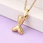 304 Stainless Steel Pendant Necklaces, Fishtail, Ion Plating(IP), Real 18K Gold Plated, 17.72~18.11 inch(45~46cm)(NJEW-T018-37G)