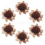 6Pcs Polyester Computerized Embroidery Cloth Iron on/Sew on Patches, Costume Accessories, Appliques, Flower, Gold, 75x78x7mm(PATC-DC0001-18B)