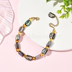 Natural Paua Shell & Amber Beaded Bracelets, Nuggets, Golden, 7.48 inch(19cm)(BJEW-JB14178)
