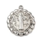 304 Stainless Steel Pendants, Flower with Saint Benedict Pattern Charm, Stainless Steel Color, 24.5x22x2.5mm, Hole: 1.6mm(STAS-G371-02P-02)