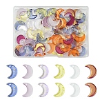 100Pcs Transparent Glass Pendants, Moon Charms, with Glitter Powder, Gradient Color, Mixed Color, 16x11.5x2.5~3mm, Hole: 1~1.2mm(GLAA-YW0004-95)