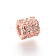 Brass Micro Pave Cubic Zirconia European Beads, Large Hole Beads, Hexagon, Rose Gold, 7x8x7mm, Hole: 4mm(ZIRC-S053-YS012-1)